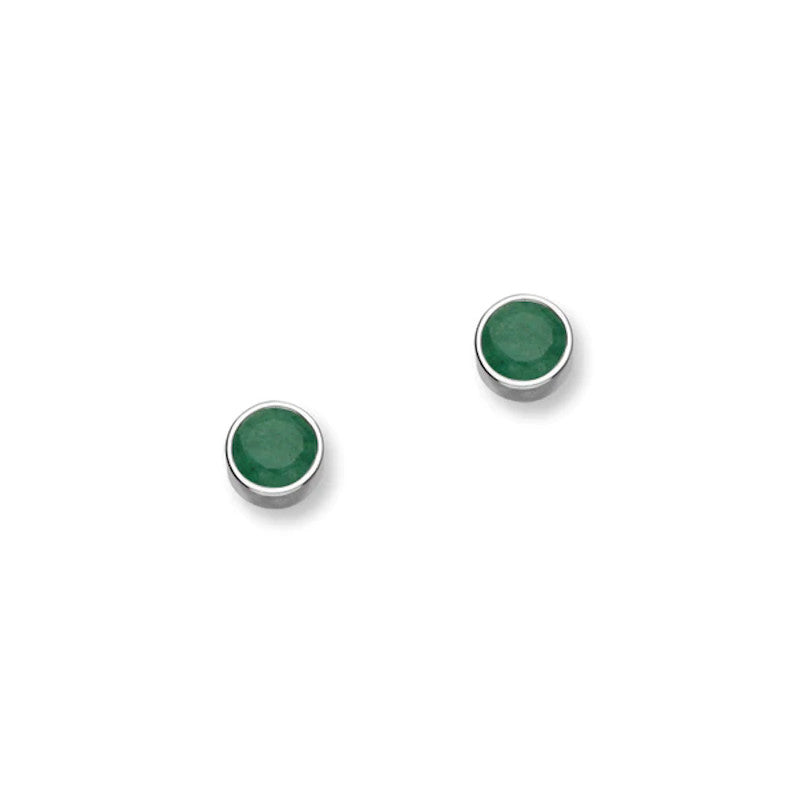 May Birthstone Sterling Silver Stud Earrings With Emeralds - CE356