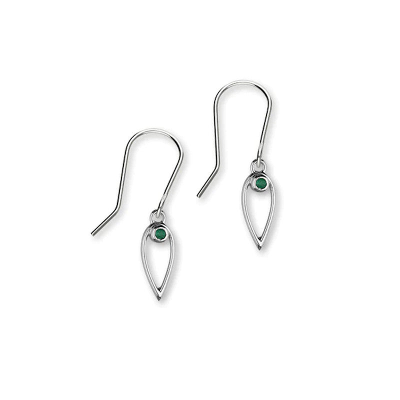 Sterling Silver Drop Earrings With Emerald - CE357