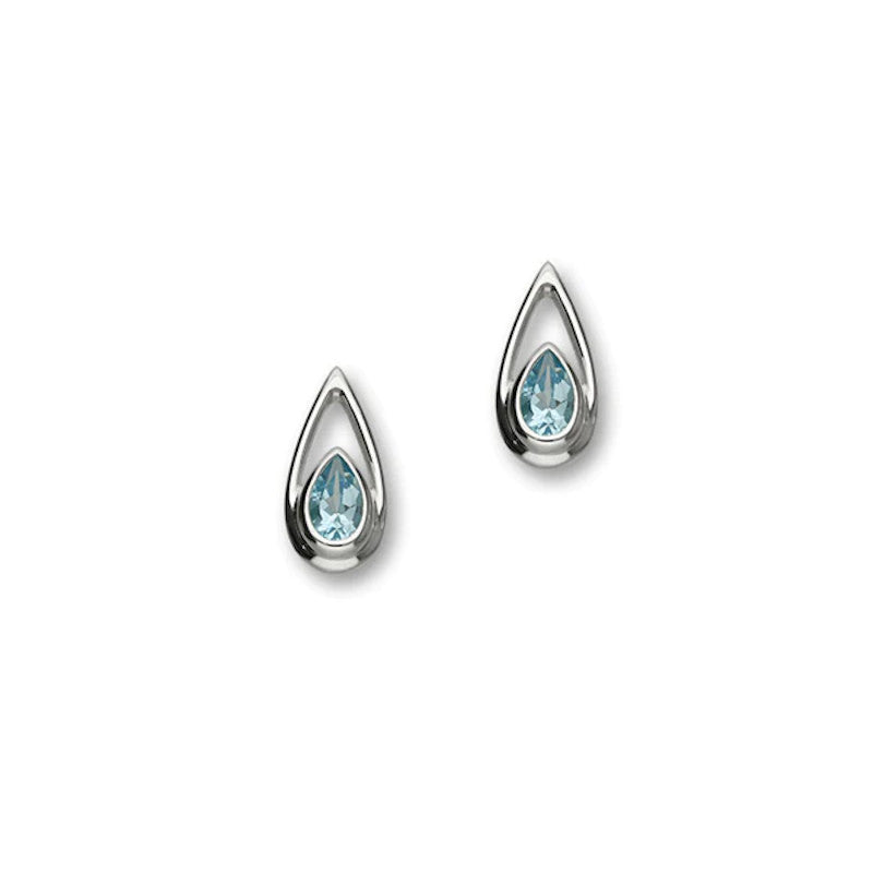 Sterling Silver Stud Earrings With Blue Topaz - CE382 Ortak