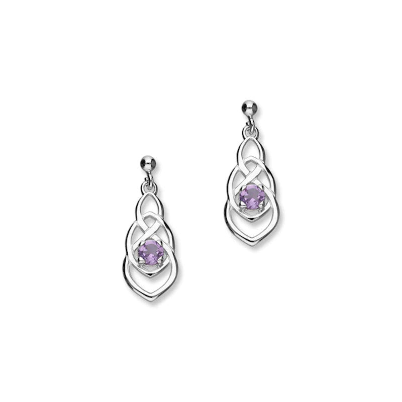 Celtic Sterling Silver Drop Earrings With Amethyst - CE390 Ortak