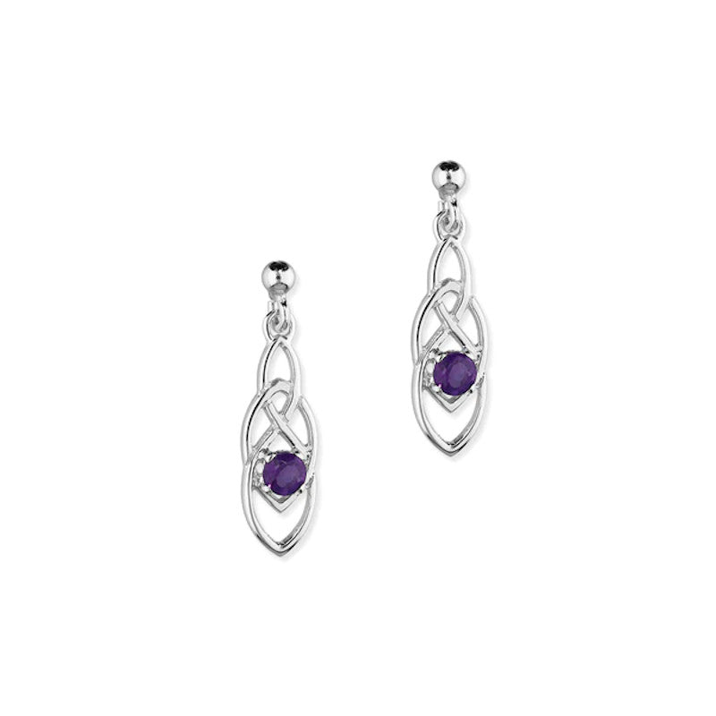 Celtic Sterling Silver Drop Earrings With Amethyst - CE391 Ortak