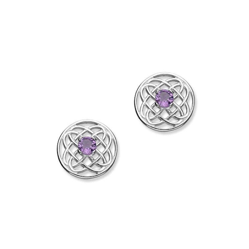 Celtic Silver Stud Earrings With Amethyst - CE394 Ortak