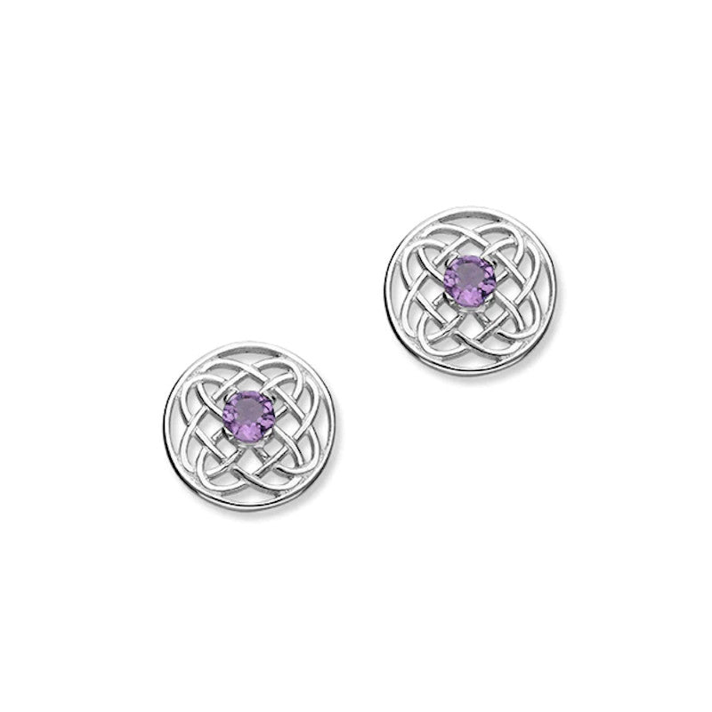 Celtic Sterling Silver Stud Earrings With Amethyst - CE394
