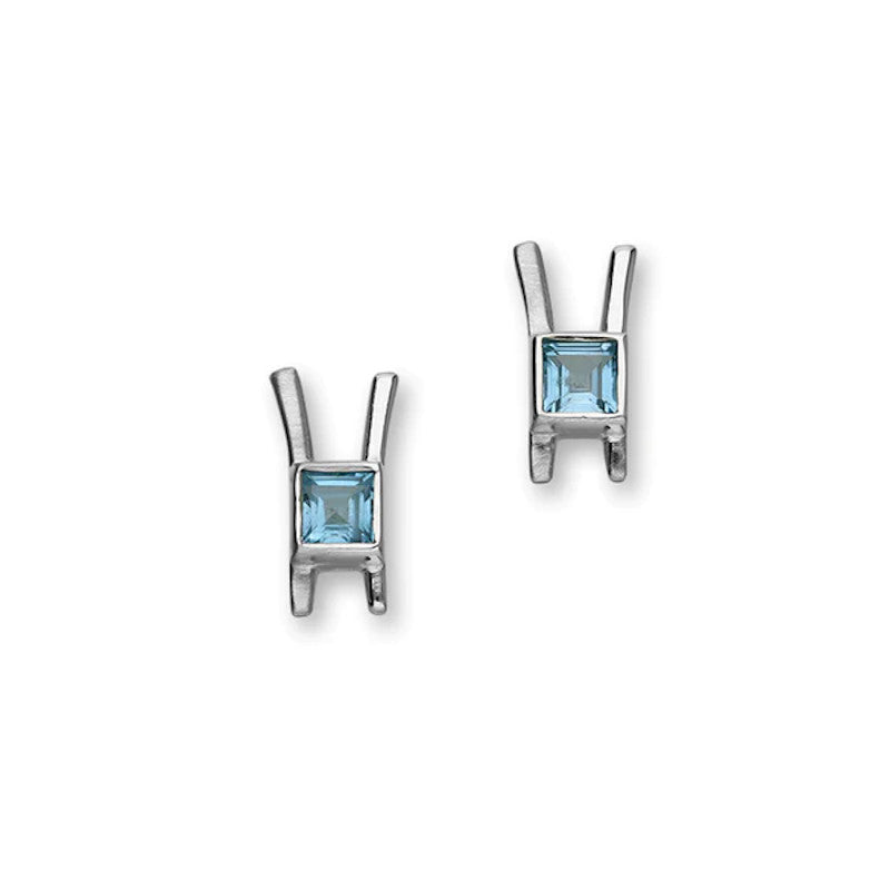 Silver Stud Earrings With Blue Topaz - CE410 Ortak