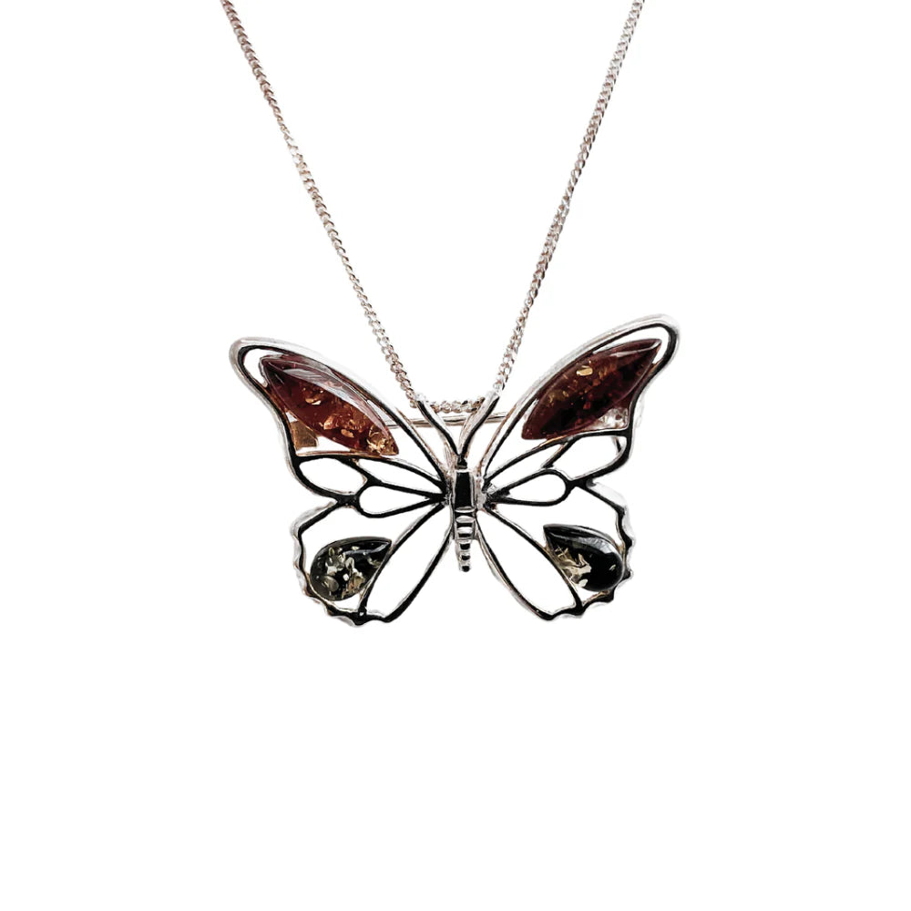 Designer Sterling Silver Amber Pendant &amp; Brooch Set