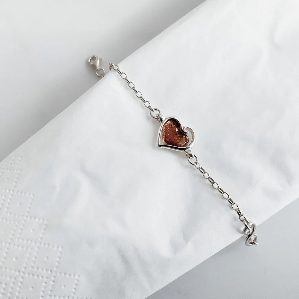 Designer 925 Sterling Silver and Amber Chain Bracelet BR6