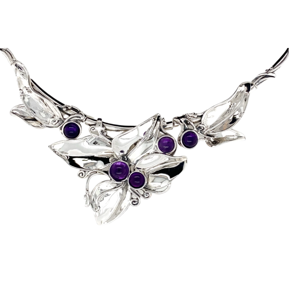 Silver Flower Necklace - G373 Amethyst.