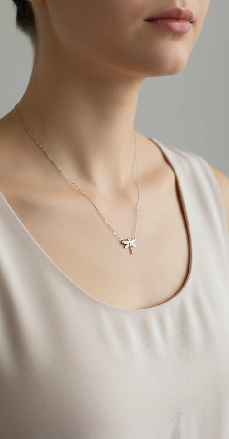 Gold Plated Titanium  tiny Dragonfly Necklace 588LBJ