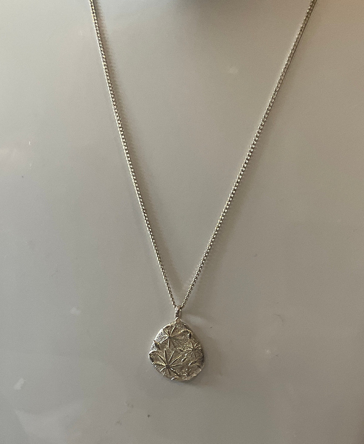 Sterling Silver Solid Pendant With Starburst Etched Motif