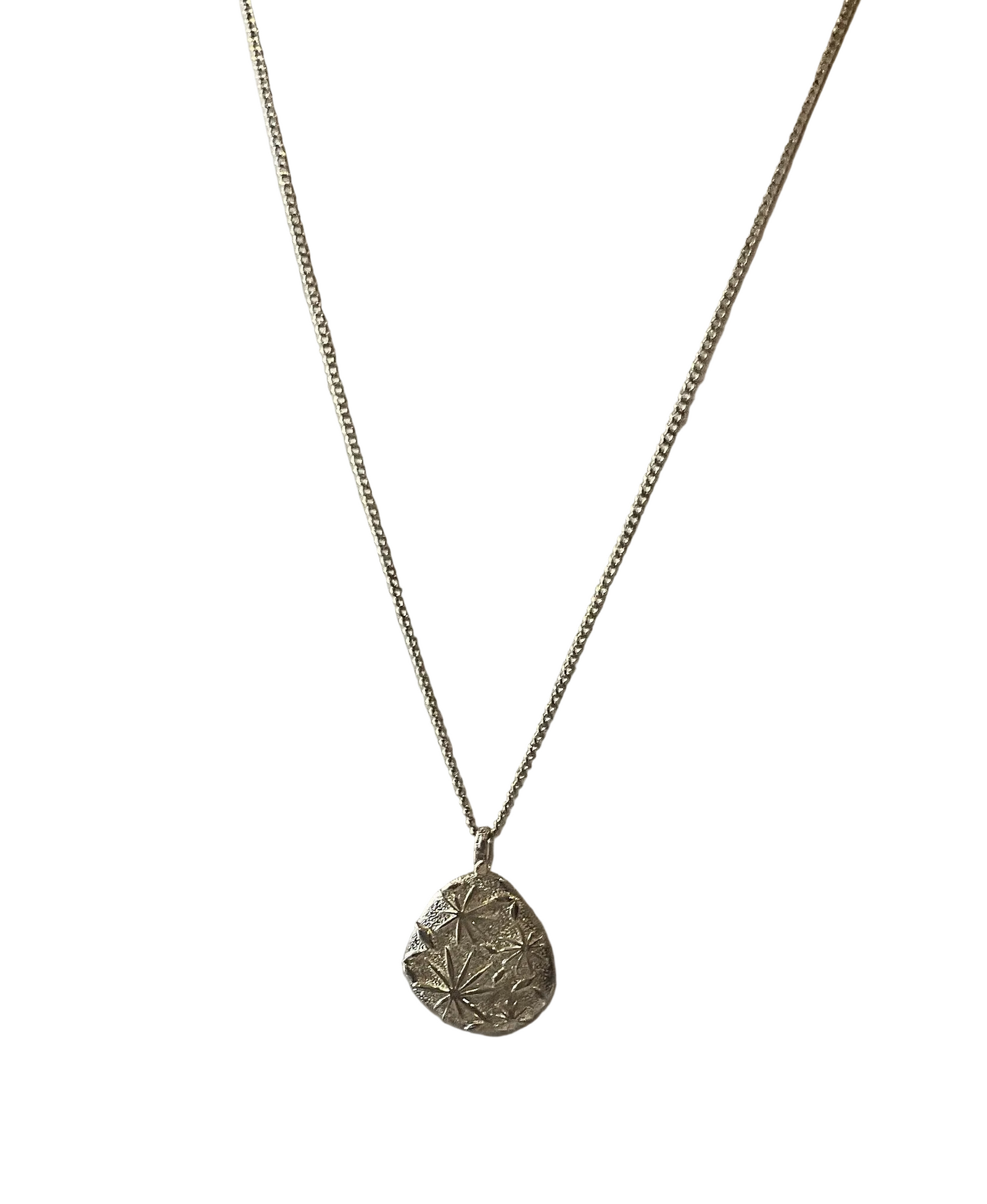 Sterling Silver Solid Pendant With Starburst Etched Motif