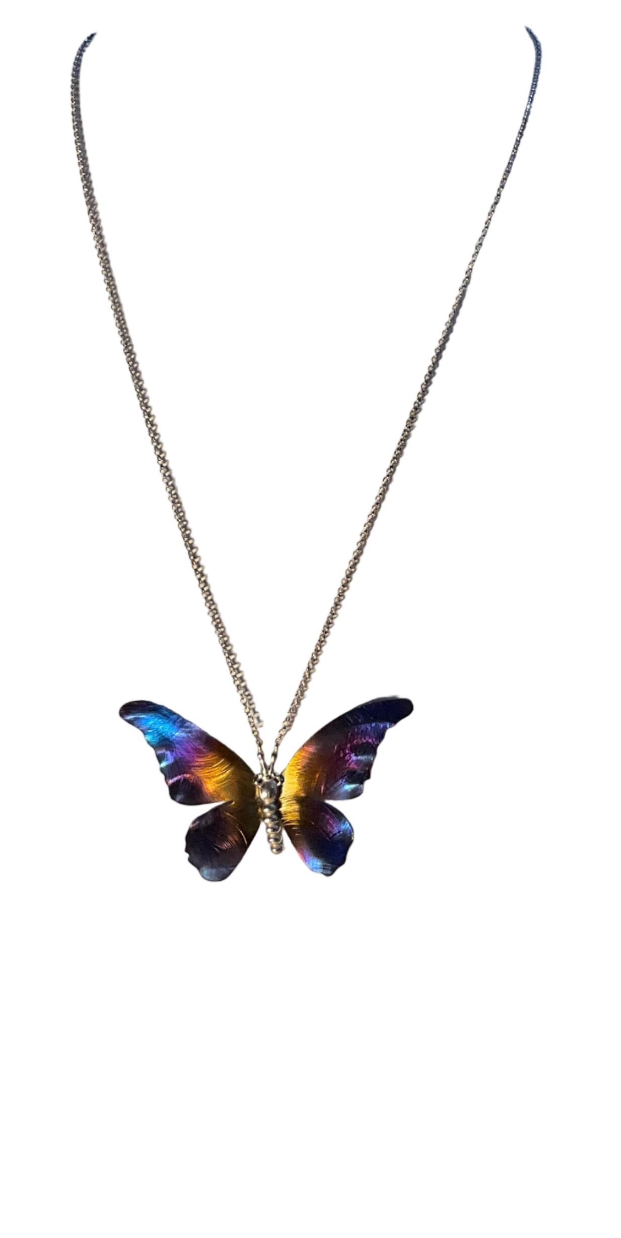 Titanium Silver And Silver Large Butterfly Necklace N515 LBJ