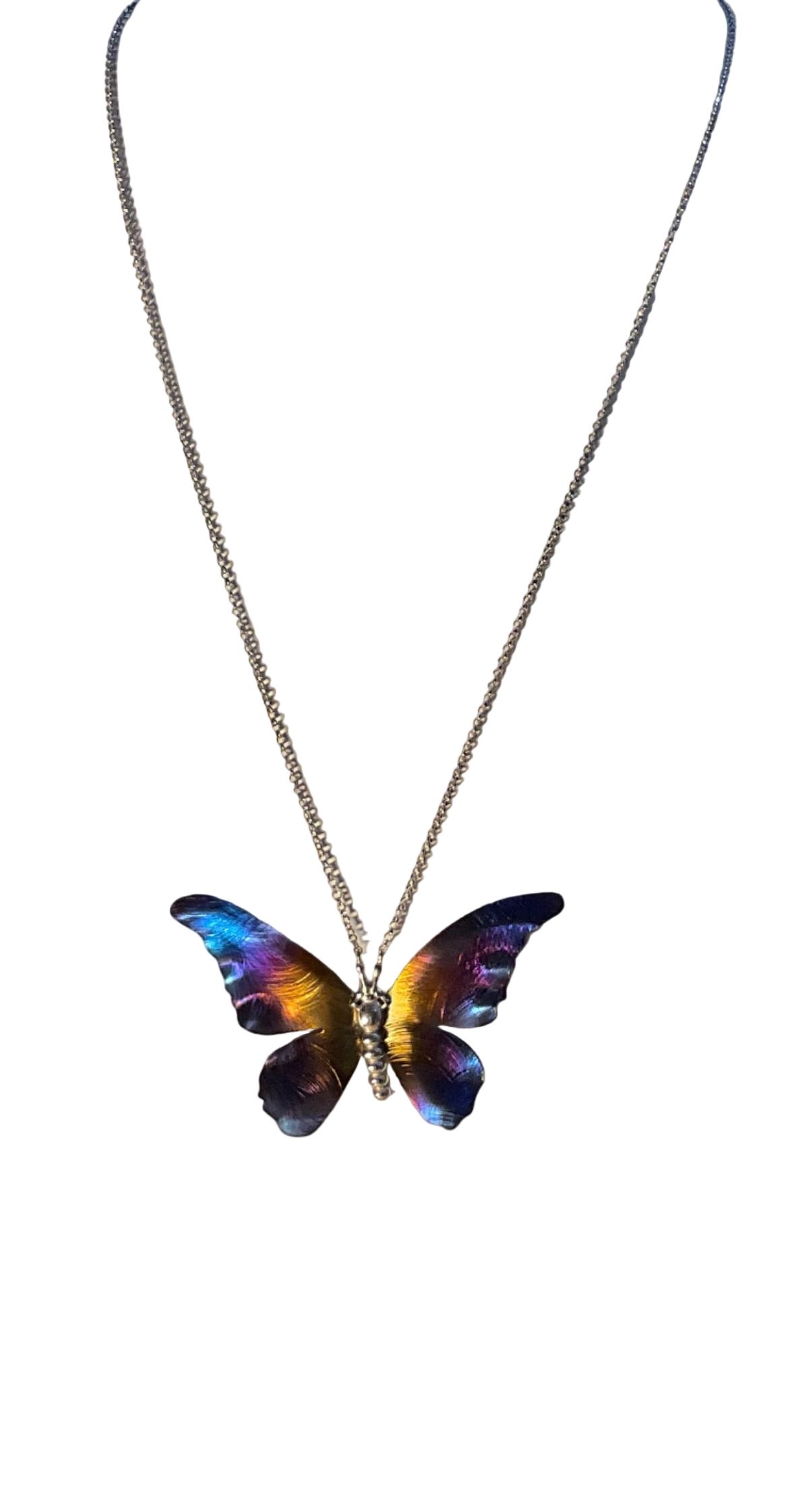 Titanium Silver And Silver Large Butterfly Necklace N515 LBJ