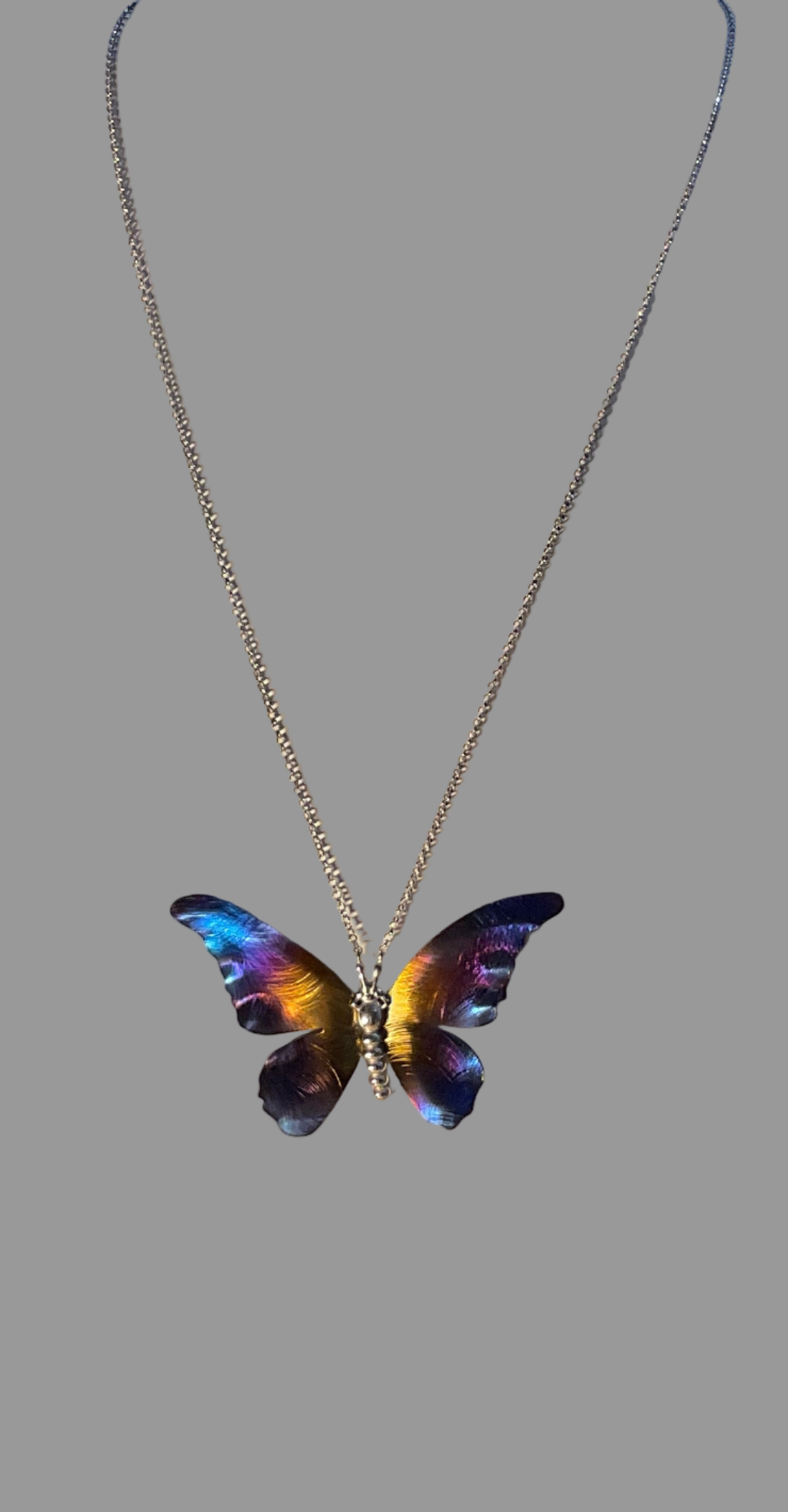 Titanium Silver And Silver Large Butterfly Necklace N515 LBJ