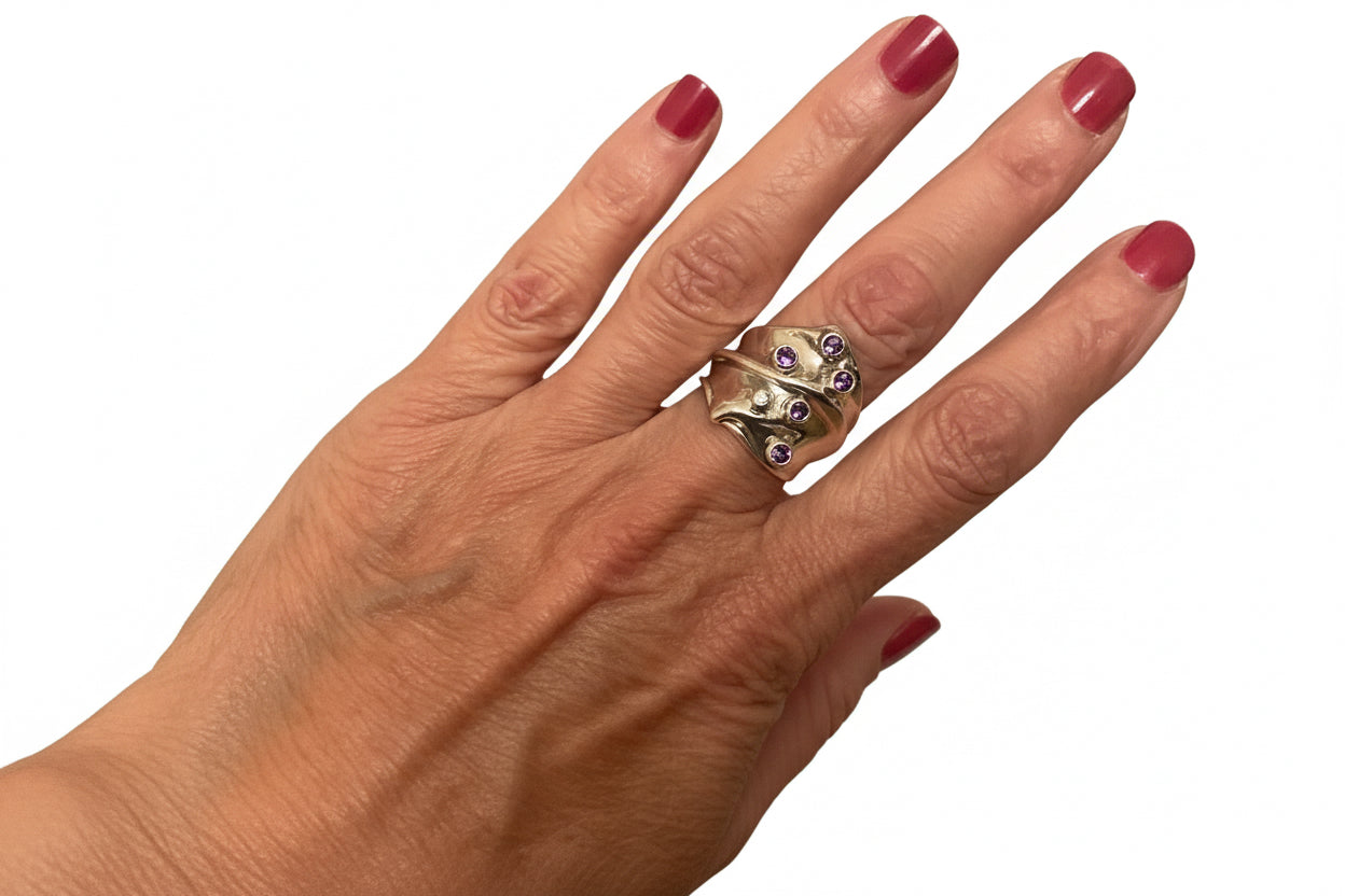 Sterling Silver And Amethyst Ring-A266 Hagit Gorali.