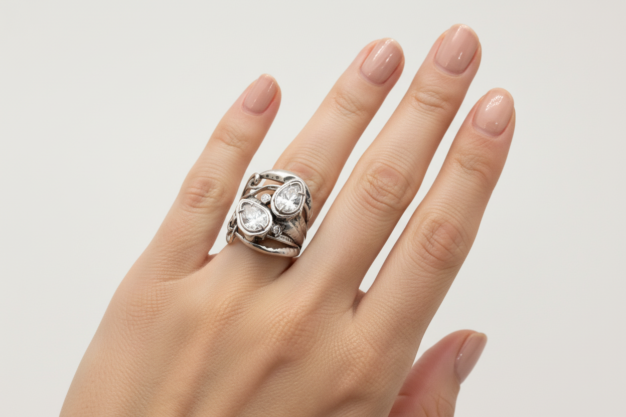 Shablool Designer Silver and Clear Stunning Pear shaped CZs Ring - R10687-1