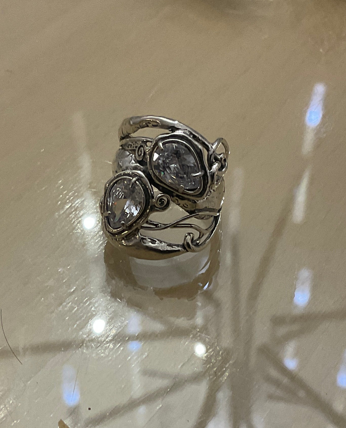 Shablool Designer Silver and Clear Stunning Pear shaped CZs Ring - R10687-1