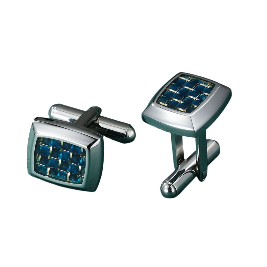 Stainless Steel Cufflinks - Black & Blue Carbon Fiber Centre - A00015