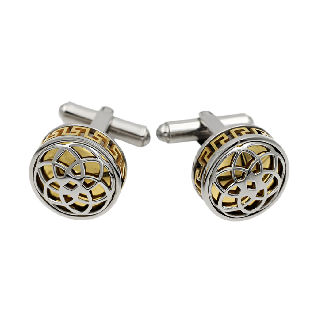 Round Stainless Steel Greek Key Cufflinks - 960070