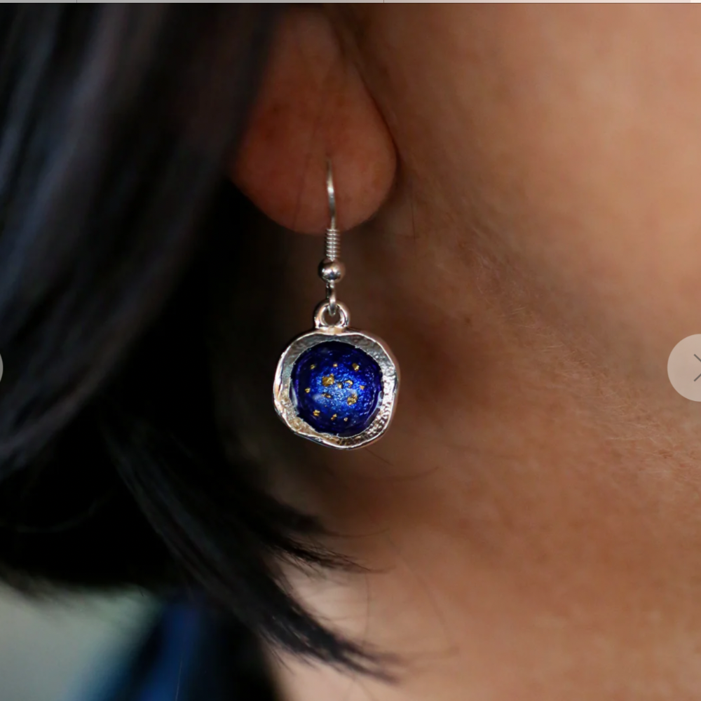 Silver And Enamel Midnight Lunar Earrings - EE249 Shelia Fleet