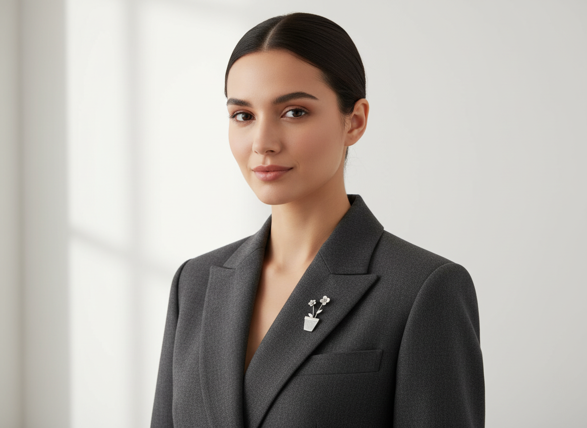 Sterling Silver Flowerpot Brooch