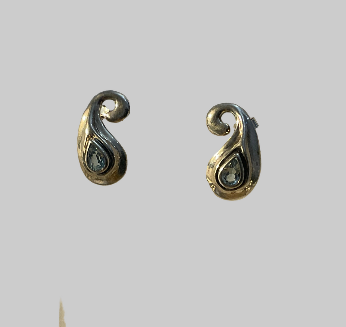 Sterling Silver &amp; Inricate Blue topaz Earrings m921Hagit Gorali.