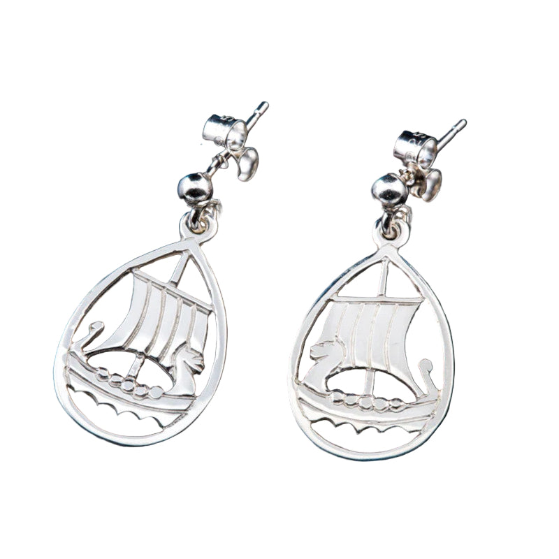 Viking Ship Silver/9ct Yellow Gold Drop Earrings - E55 Shetland