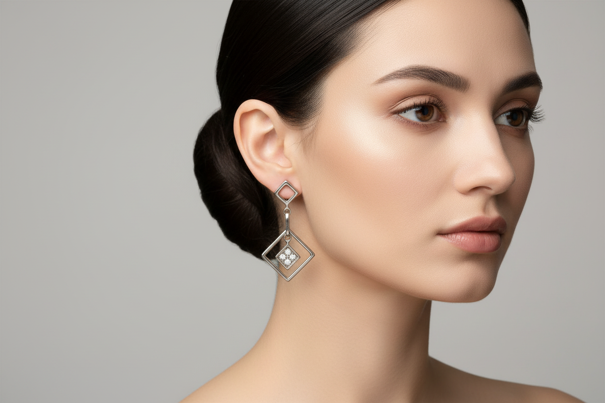 Sterling Silver  CZ Long Drop Earrings Tokash