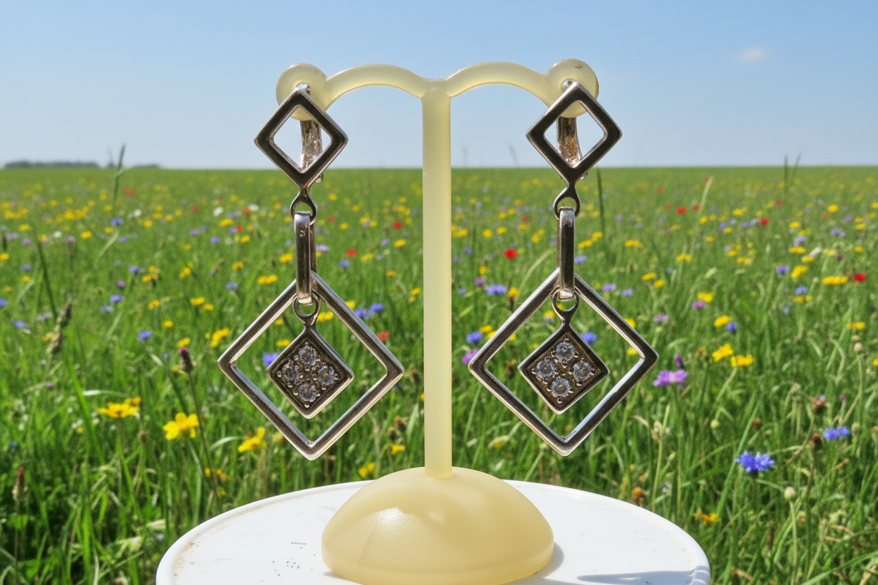 Sterling Silver  CZ Long Drop Earrings Tokash