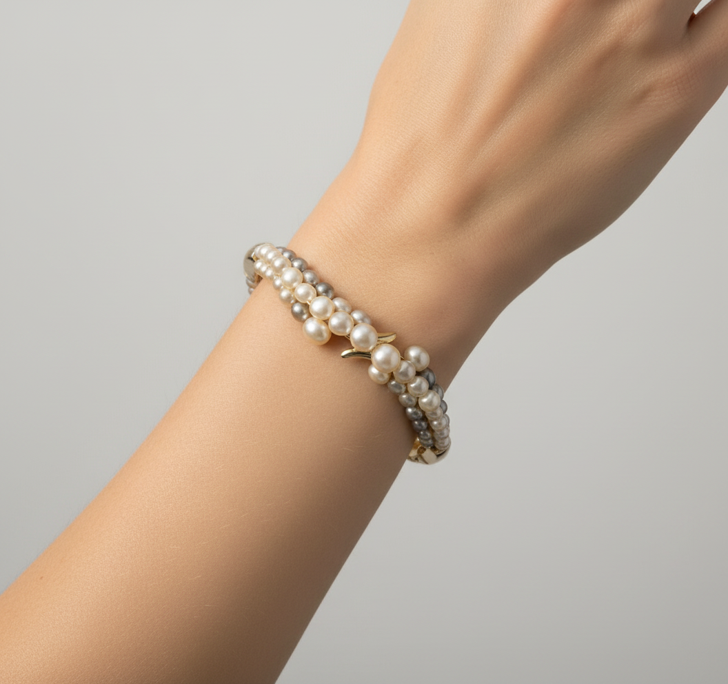 Designer Silver Pearl Bangle B111 Hagit.