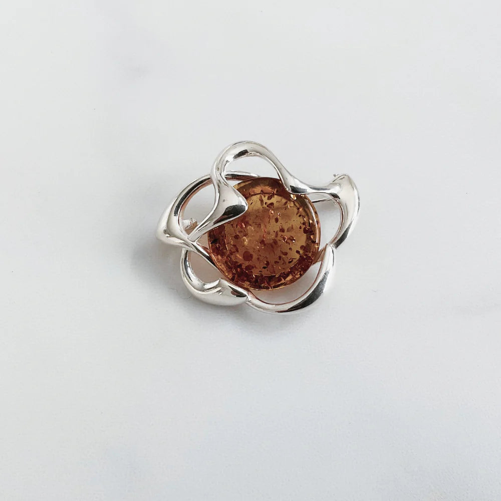 Sterling Silver and Amber Swirl Brooch BR8