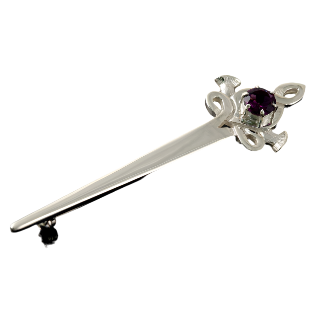 Silver Or Gold Amethyst Thistle Celtic kilt Pin - K9 Shetland