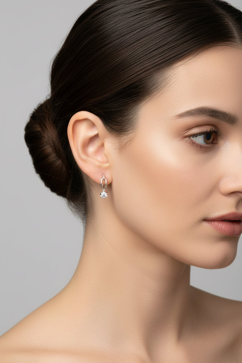 Sterling Silver solitaire CZ Earrings Tokash