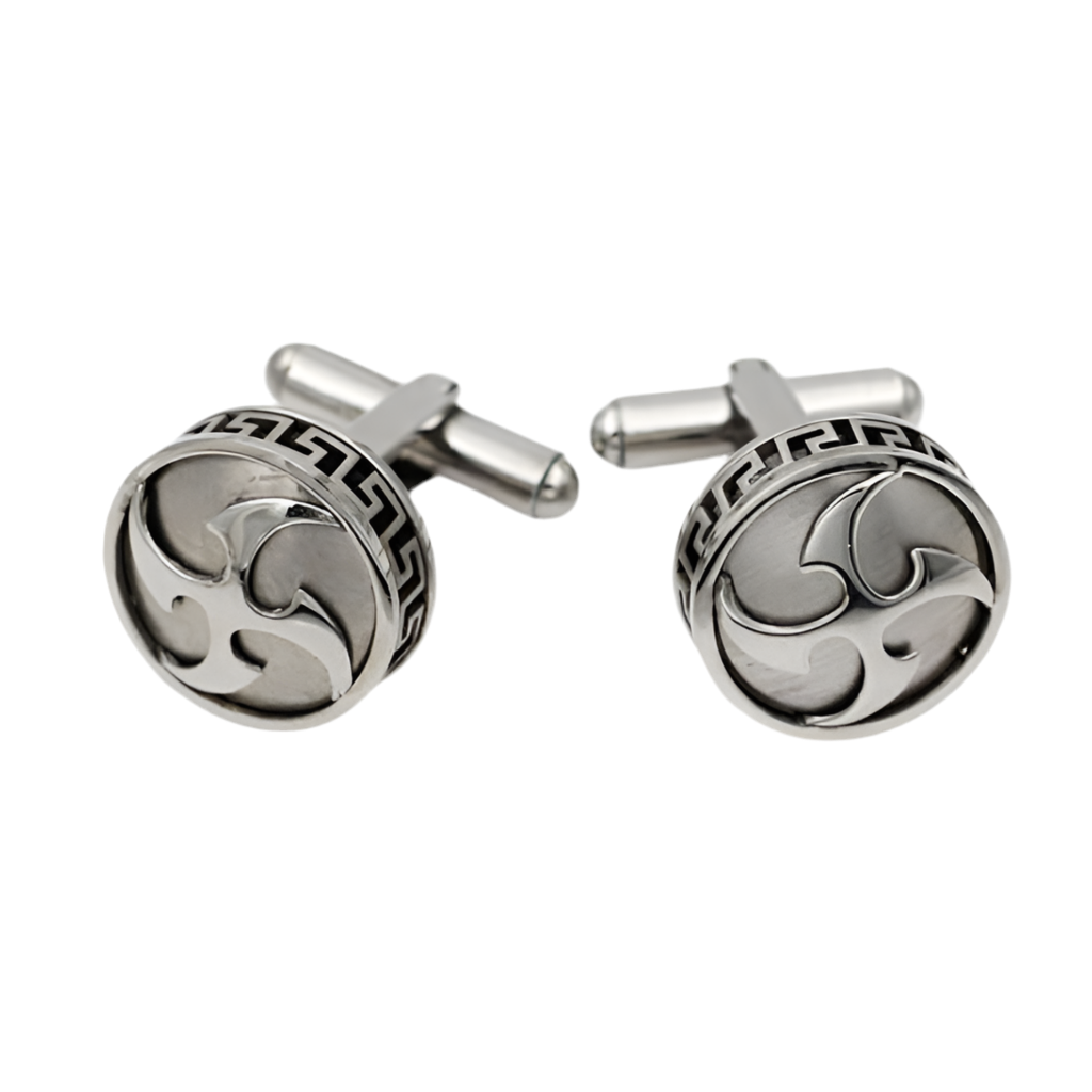 Round Stainless Steel Greek Key Cufflinks - 960077