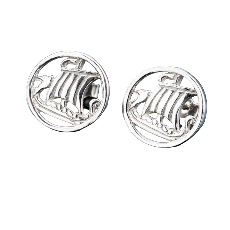 Viking Ship Silver/9ct Yellow Gold Stud Earrings - E99S Shetland