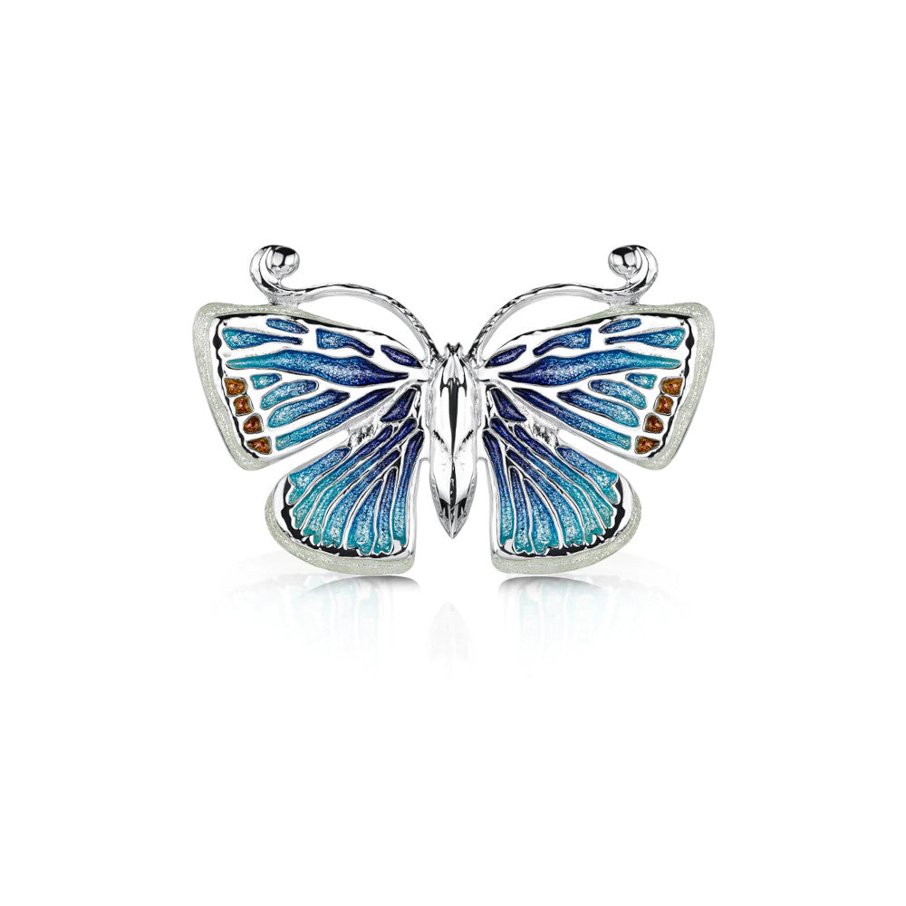 Common Blue Butterfly Sterling Silver And Enamel Brooch - EB284-CBLUE