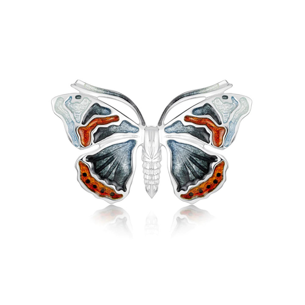 Red Admiral Butterfly Sterling Silver And Enamel Brooch - EBX285-RADM