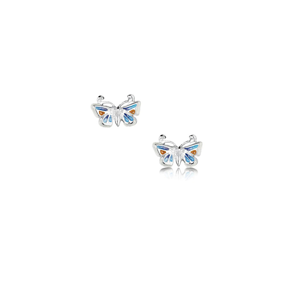 Common Blue Butterfly Sterling Silver and Enamel Stud Earrings - EE0284-CBLUE
