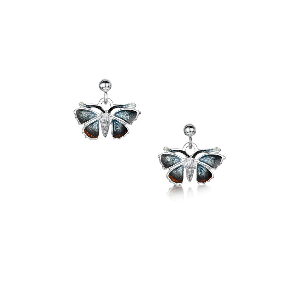 Red Admiral Butterfly Sterling Silver and Enamel Drop Earrings - EE285-RADM