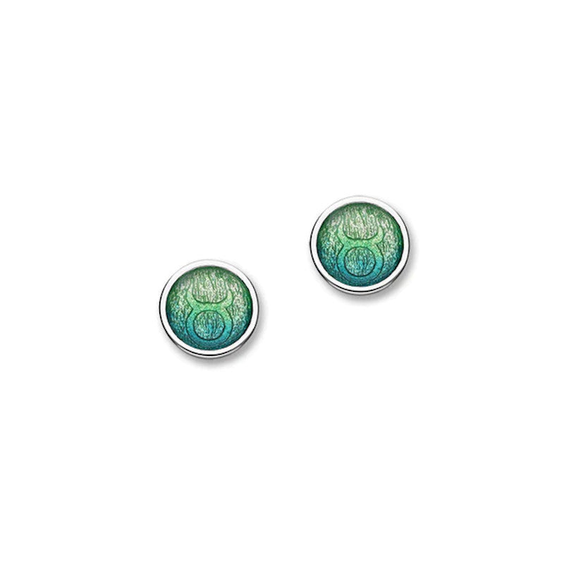 Zodiac Taurus Silver Stud Earrings With Enamel - EE580 Ortak