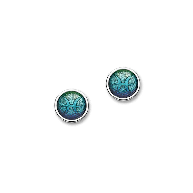 Zodiac Pisces Silver Stud Earrings With Enamel - EE588 Ortak