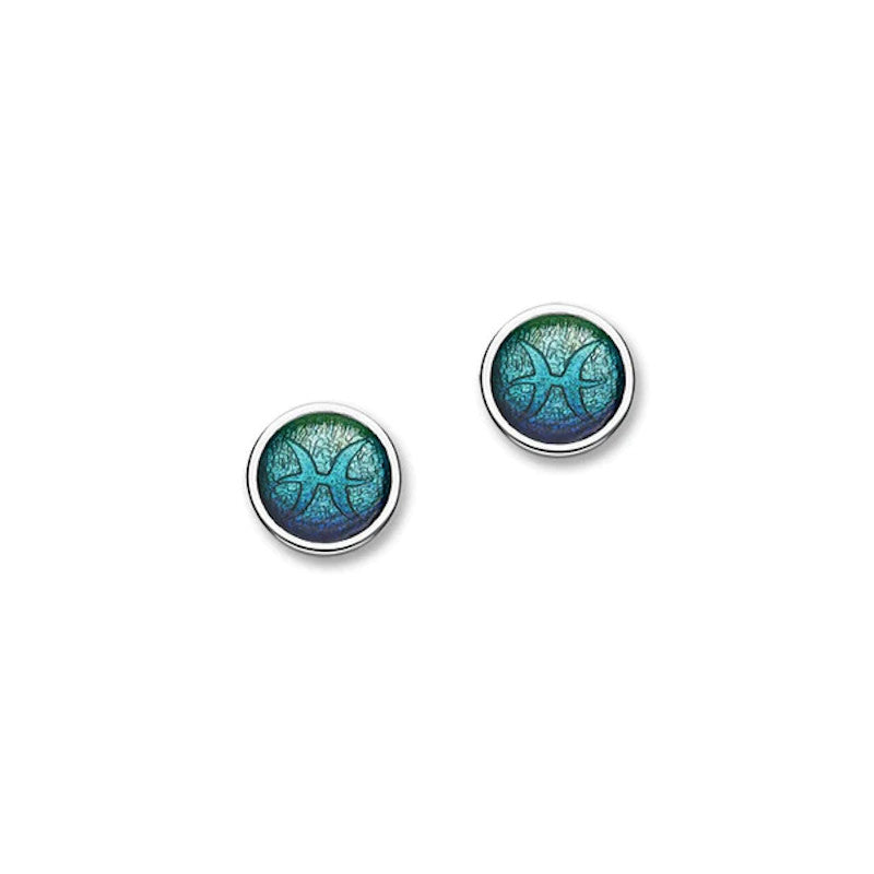 Zodiac Pisces Sterling Silver Stud Earrings With Enamel - EE588