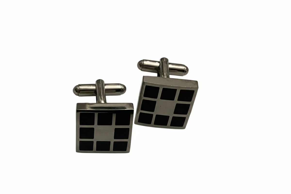 Silver and Black Stainless Steel Cufflinks - 200004