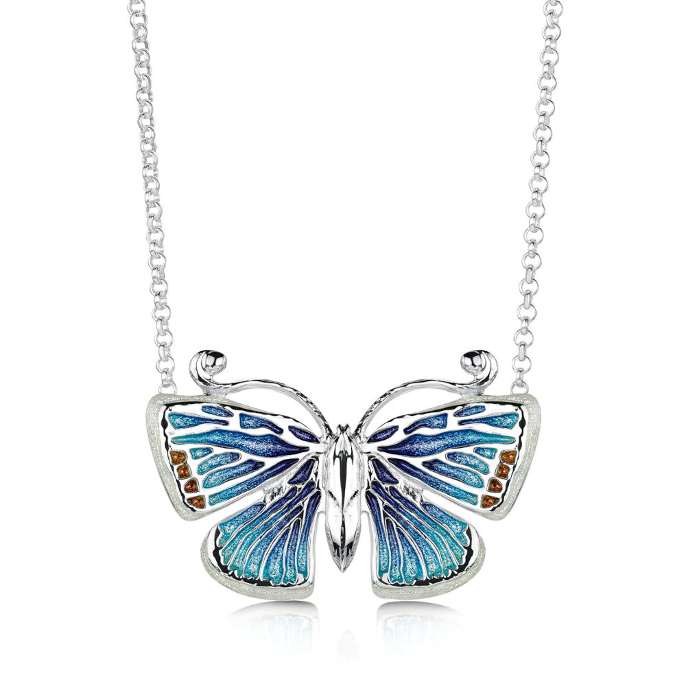 Common Blue Butterfly Sterling Silver Necklace With Enamel