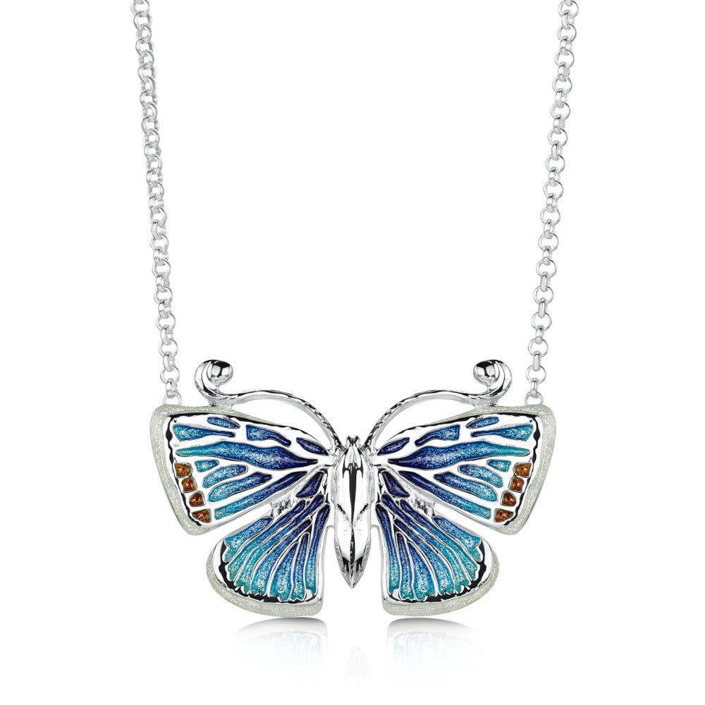 Common Blue Butterfly Sterling Silver Necklace With Enamel - EMN284-CBLUE
