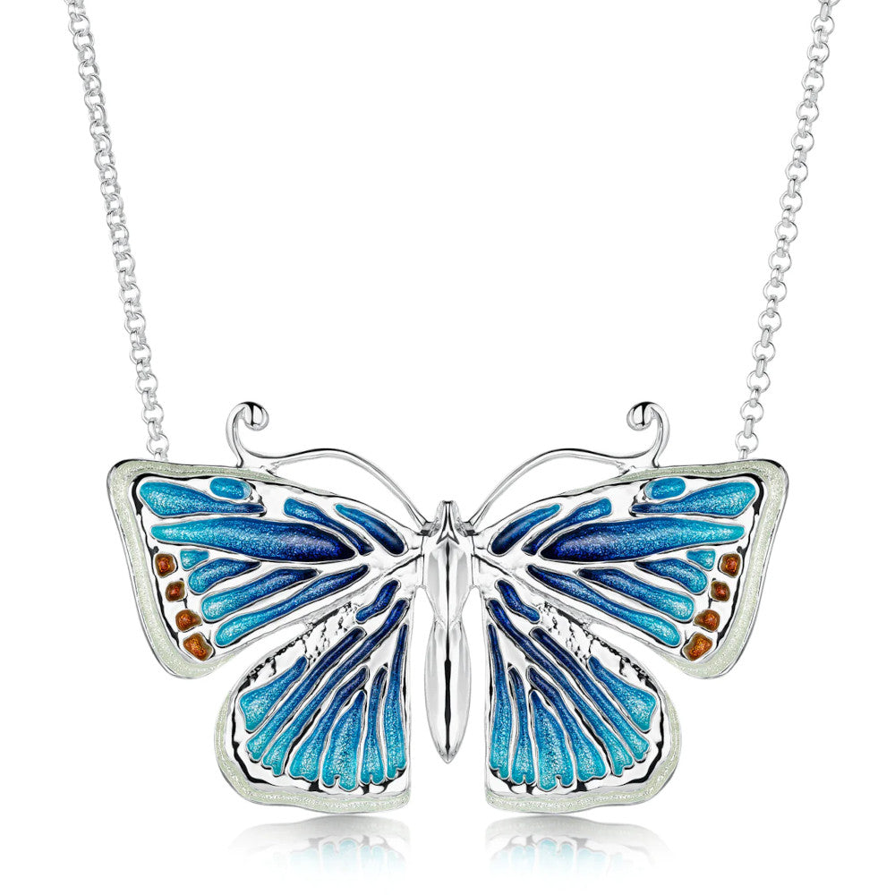 Common Blue Butterfly Sterling Silver Necklace With Enamel - ENX284-CBLUE
