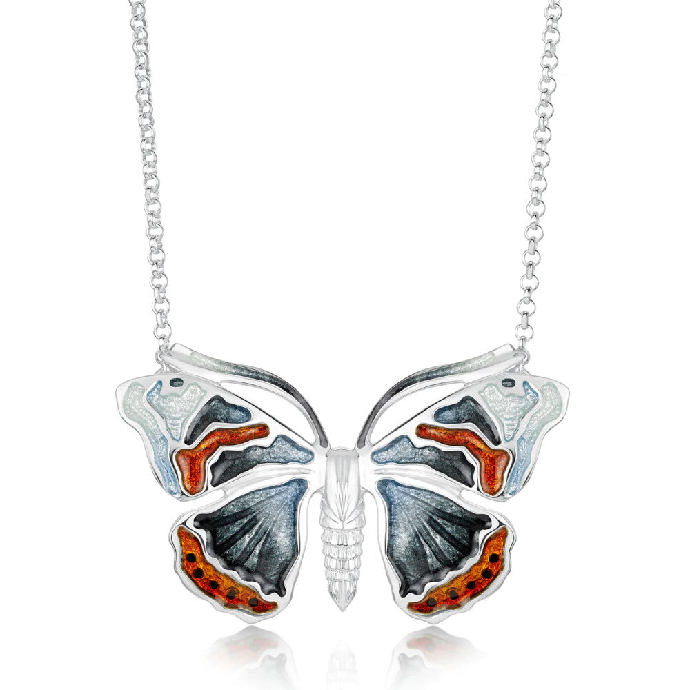 Red Admiral Butterfly Sterling Silver Necklace With Enamel - ENX285-RADM