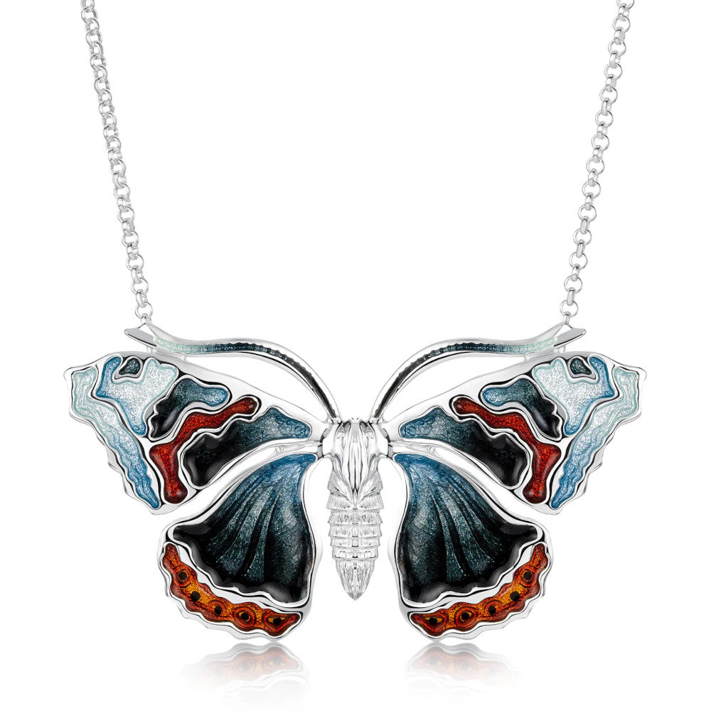Red Admiral Butterfly Sterling Silver Necklace With Enamel - ENXX285-RADM
