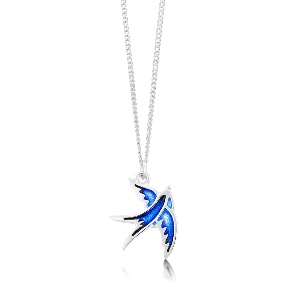 Swallows Petite Sterling Silver and Enamel Pendant - EP0197-SAPHR