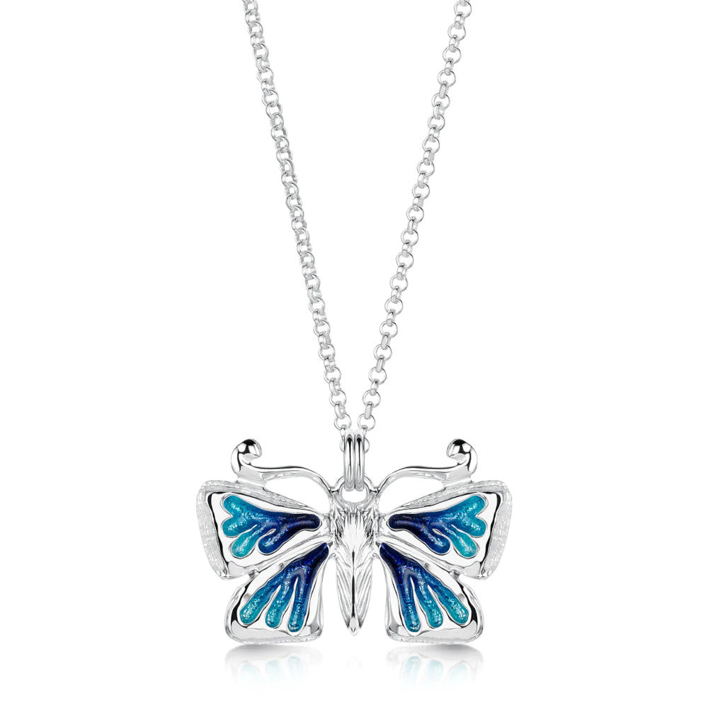 Common Blue Butterfly Small Sterling Silver Pendant With Enamel - EP284-CBLUE