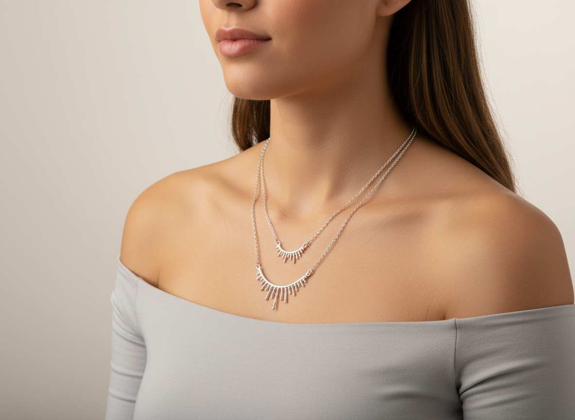 Double Drop silver necklace and Earrings Set.800023422 Tokash